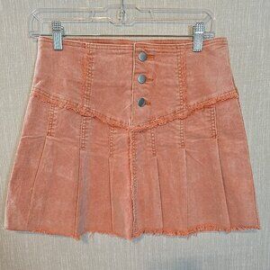POL Corduroy Mini Skirt Stretch Coral button front pleated raw seams hem size M‎